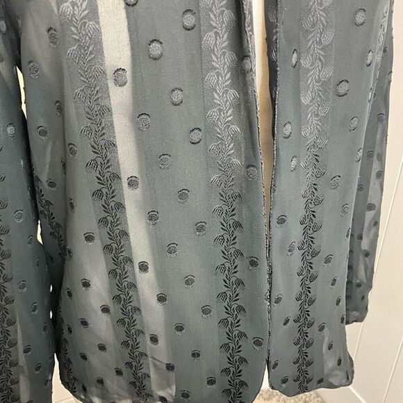 Vintage Loren Women Medium Open Front Dot Pattern Sheer Blouse Black Long Sleeve - Picture 4 of 15